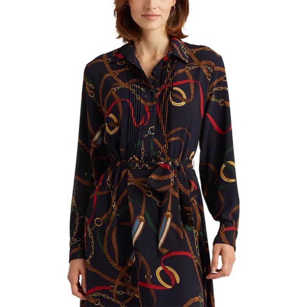 Lauren Ralph Lauren Print Georgette Shirtdress (Lauren Navy Multi) Women's Dress
